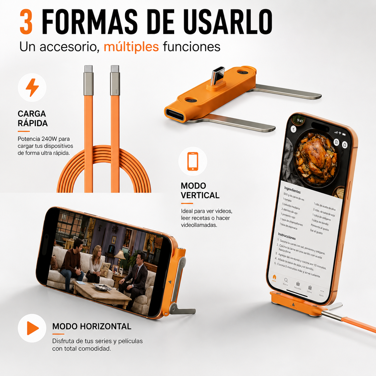 VoltStand® - Cable de carga rápida con Soporte